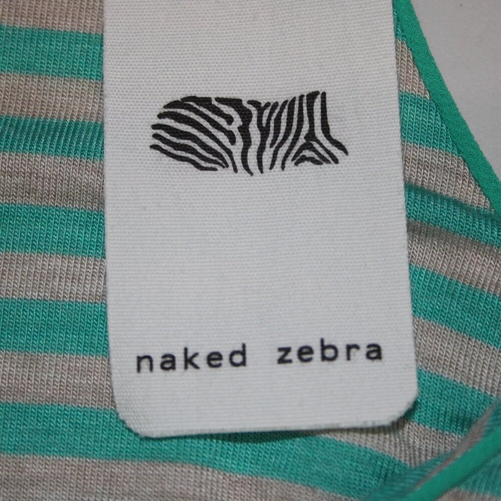 Naked Zebra Sz S Teal Blue Gray Striped V Neck Sleeveless Rayon Spandex Top - Picture 8 of 11